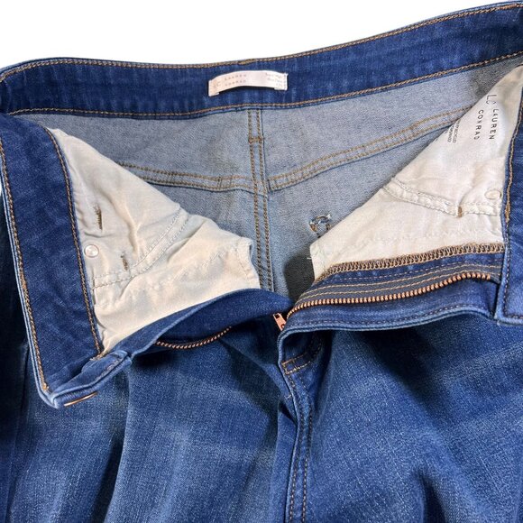 LC Lauren Conrad Super High Rise Flare Jeans Size 12S Denim Blue Dark Wash - Picture 6 of 11